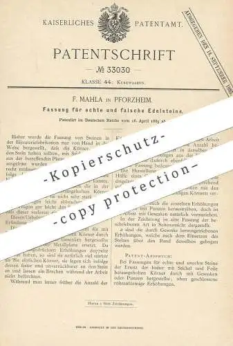 original Patent - F. Mahla , Pforzheim 1885 , Fassung für Edelsteine | Schmuck , Goldschmied | Edelstein | Gold , Silber