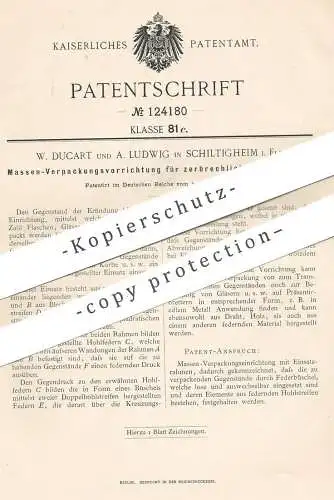 original Patent - W. Ducart , A. Ludwig , Schiltigheim / Elsass 1900 , Massen - Verpackung f. zerbrechliche Gegenstände