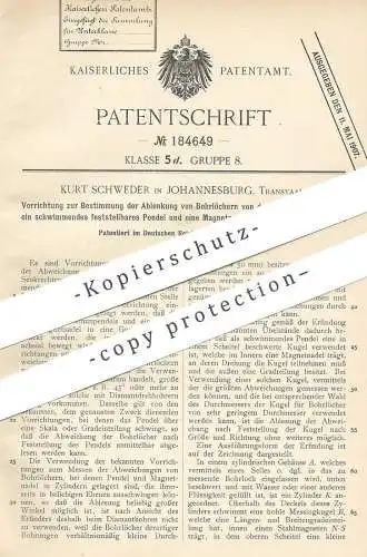 original Patent - Kurt Schweder , Johannesburg , Südafrika , 1906 , Bestimmung der Abweichung von Bohrloch | Bohren !!!