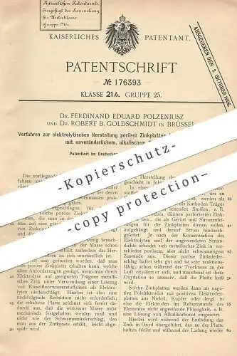 original Patent - Dr. Ferdinand Eduard Polzeniusz , Dr. Robert B. Goldschmidt , Brüssel | Elektrolyt | Zink , Strom !!