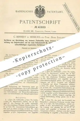 original Patent - C. Bennert , Hebburn on Tyre , England , 1887 , Darst. von brauner Farbstoffe | Salpetersäure , Farbe