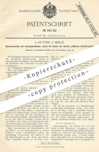 original Patent - A. Kettner , Berlin , 1890 , Subkutanspritze | Spritze , Kanüle | Medizin , Arzt , Krankenhaus !!!