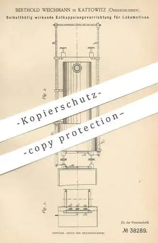 original Patent - Berthold Weichmann , Kattowitz / Oberschlesien | Entkupplung für Lokomotive | Kupplung , Eisenbahn