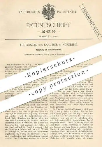 original Patent - J. B. Herzog , Karl Bub , Nürnberg 1887 , Bolzenkanone | Bolzen - Kanone | Sport , Schütze , Schießen