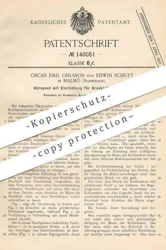 original Patent - Oscar Emil Ohlsson , Edwin Schutt , Malmö , Schweden , 1902 , Gärspund | Fass , Bierfass , Fässer !!!