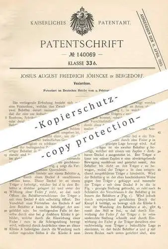 original Patent - Josius August Friedrich Jöhncke , Bergedorf / Hamburg , 1902 , Vexierdose | Dose , Blechdose !!!