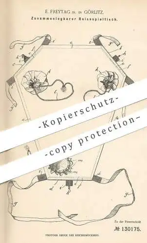 original Patent - E. Freytag , Görlitz 1901 , Zusammenlegbarer Reisespieltisch | Spieltisch | Skat - Tisch | Kartenspiel