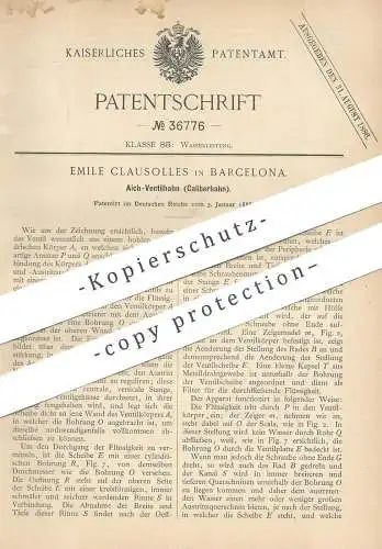 original Patent - Emile Clausolles , Barcelona  Spanien , 1886 | Aich - Ventilhahn / Kaliberhahn | Wasserhahn | Klempner