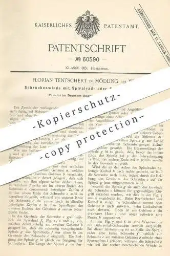 original Patent - Florian Tentschert , Mödling , Wien / Österreich , 1891 , Schraubenwinde m. Antrieb | Winde , Hebezeug