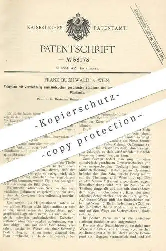 original Patent - Franz Buchwald , Wien / Österreich , 1890 , Fahrplan , Fahrpläne | Karte , Geographie , Busplan !!!