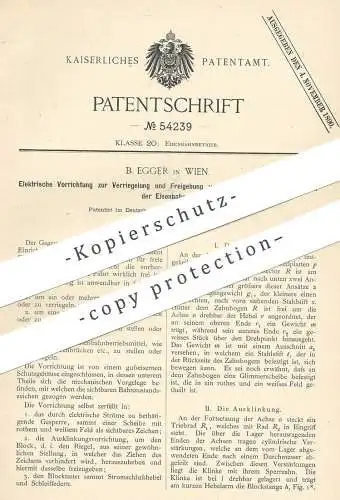 original Patent - B. Egger , Wien / Österreich , 1889 , Signal- u. Weichenstellhebel der Eisenbahnen | Eisenbahn , Strom