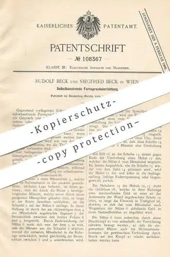 original Patent - Rudolf u. Siegfried Beck , Wien / Österreich , 1898 , Selbstkassierender Fernsprecher | Münz - Telefon