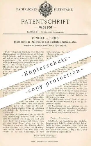 original Patent - W. Zielke , Thorn , 1892 , Schallhaube an Akkordeon | Schall | Pistonkappe | Musikinstrument , Musik