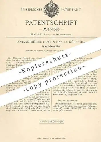 original Patent - Johann Müller , Schweinau / Nürnberg 1898 , Drahtziehmaschine | Draht ziehen | Drähte | Blech , Metall