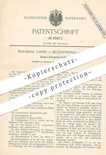 original Patent - Woldemar Tanner , Neuschönfeld / Leipzig 1888 , Bogen - Anlegevorrichtung | Papier , Druck , Druckerei