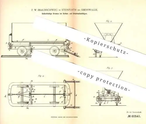 original Patent - F. W. Braunschweig , Steinfurth / Eberswalde , 1891 , Bremse bei Ketten- u. Drahtseilaufzug | Aufzug