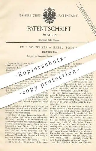 original Patent - Emil Schweizer , Basel / Schweiz  1889 , Elektrische Uhr | Uhren , Uhrmacher , Uhrwerk | Elektromagnet