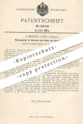 original Patent - E. Meister , Hof / Bayern , 1901 , Werkzeugschalter für Maschine zum Glätten von Leder | Gerber !!