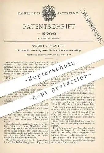 original Patent - Wagner , Stassfurt , 1885 , feste Stöße im schwimmenden Gebirge | Bergbau , Schacht , Bergwerk !!!