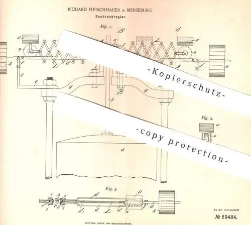 original Patent - Richard Fleischhauer , Merseburg , 1892 , Gasdruckregler | Gas - Druckregler | Brenner , Laterne !!!