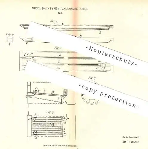 original Patent - Nicol Mc Intyre , Valparaiso , Chili , 1899 , Rost | Ofenrost , Ofen , Öfen , Feuerung , Heizung !!!