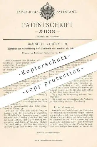 original Patent - Max Seiler , Grünau i. M. , 1899 , Einformen von Modellen mit Unterschneidungen | Formen , Gießen !