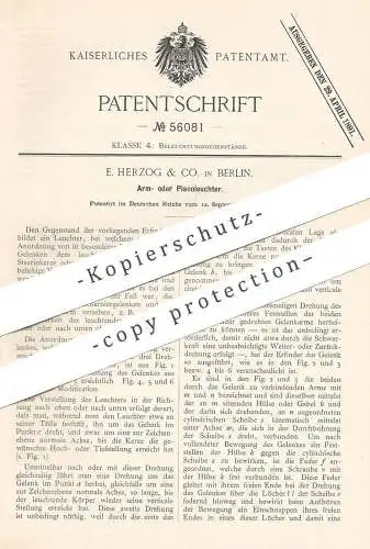 original Patent - E. Herzog & Co. , Berlin , 1890 , Armleuchter , Pianoleuchter | Leuchter für Piano | Lampe , Licht !!