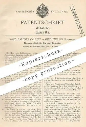 original Patent - James Gardner Calvert , Gothenburg , Schweden | Rippenrohrbatterie für Heizung o. Kühlung | Batterie