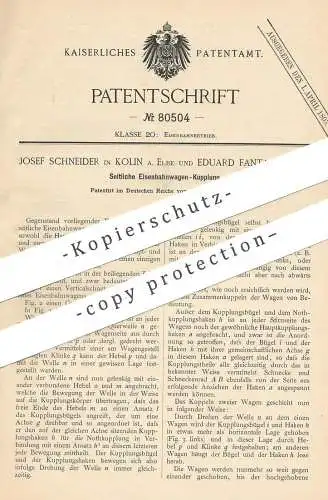 original Patent - Josef Schneider , Kolin / Elbe | Eduard Fanta , Prag , 1894 , Eisenbahn - Kupplung | Eisenbahnen !!!