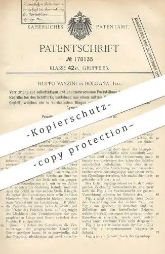 original Patent - po Vanzini , Bologna , Italien , 1905 , Feststellung der geograph. Koordinaten der Schiffe | Gyroskop