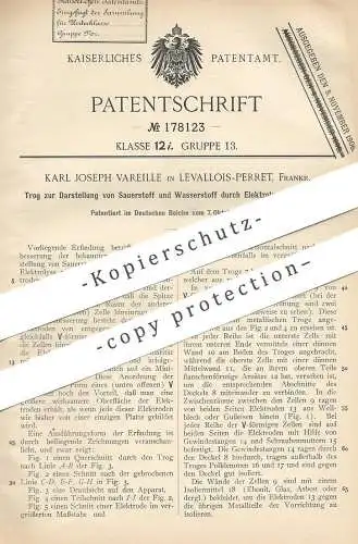 original Patent - Karl Joseph Vareille , Levallois Perret , Frankreich | Trog zur Darst. von Sauerstoff & Wasserstoff