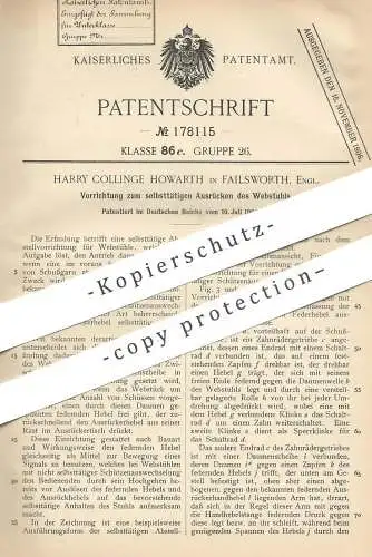 original Patent - Harry Collinge Howarth , Failsworth , England  1904 , Abstellen von Webstuhl | Weber , Weben , Weberei