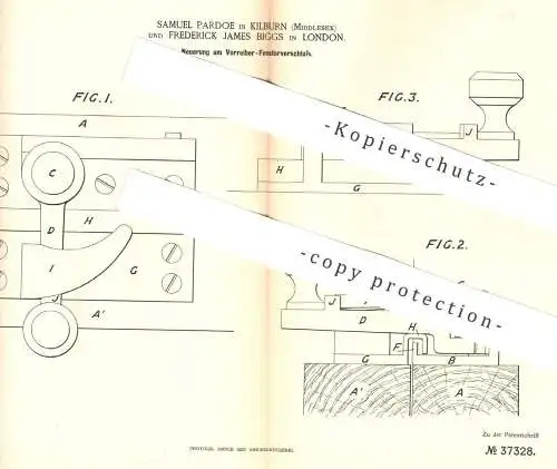 original Patent - Samuel Pardoe , Kilburn , Middlesex | Frederick James Biggs , London , England | Fenster - Verschluss