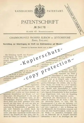 original Patent - Chaimsonovitz Prosper Elieson , Leytonstone , Essex , England , Elektromotor | E - Motor , Motoren !!