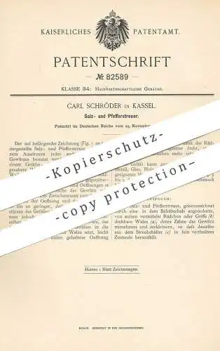 original Patent - Carl Schröder , Kassel , 1894 , Salzstreuer , Pfefferstreuer | Salz und Pfeffer | Gewürze !!!