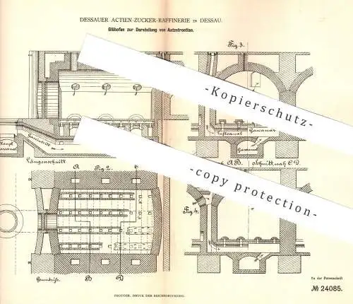 original Patent - Dessauer Aktien Zucker Raffinerie Dessau , 1880 , Glühofen zur Darst. v. Aetzstrontian | Ofen , Presse