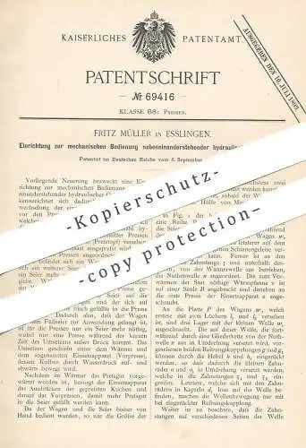 original Patent - Fritz Müller , Esslingen / Stuttgart  1892 , hydraulische Ölpresse | Öl - Presse | Pressen , Hydraulik