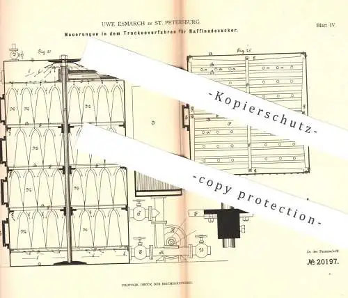 original Patent - Uwe Esmarch , St. Petersburg / Russland , 1882 , Trocknung von Raffinadezucker | Zucker , Zuckerfabrik