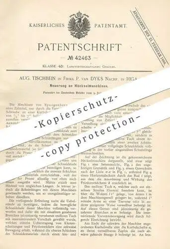 original Patent - Aug. Tischbein , P. van Dyks Nachf. , Riga / Russland | 1887 | Häckselmaschine | Spangenberg !!