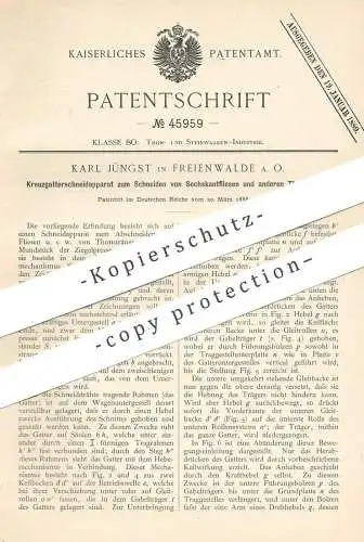 original Patent - Karl Jüngst , Freienwalde / Oder , 1888 , Schneiden von Fliesen , Ton , Stein , Ziegel | Presse !!!