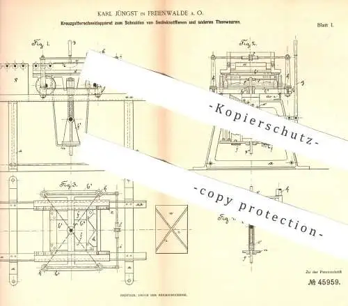 original Patent - Karl Jüngst , Freienwalde / Oder , 1888 , Schneiden von Fliesen , Ton , Stein , Ziegel | Presse !!!