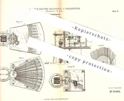 original Patent - George Maltbey , Hathaway , Philadelphia , USA , 1885 , Drucktelegraph | Druck - Telegraph | Strom !!!