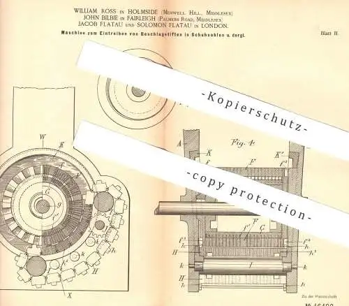 original Patent - William Ross , Holmside | John Bilbie , Fairleigh | Jacob & Solomon Flatau | Schuhsohle | Schuster !!!