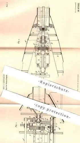 original Patent - José Huber , Santiago , Chile , 1895 , Antrieb für Flossen - Propeller | Schiff , U-Boot , Boot !!!