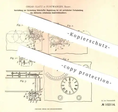original Patent - Oskar Glatz , Furtwangen , Baden , 1898 , Zählwerk am Stromzähler | Strom , Elektriker , Elektrik !!!