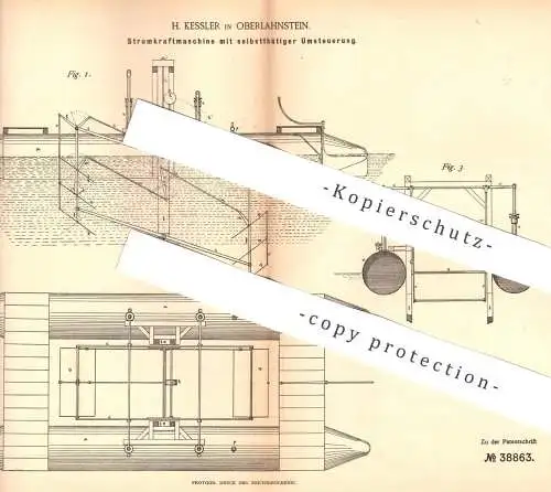 original Patent - H. Kessler , Oberlahnstein / Rhein / Koblenz , 1886 , Stromkraftmaschine | Strom , Motor , Schiff !!!