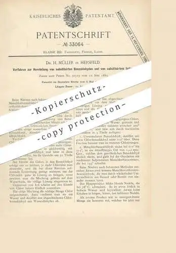 original Patent - Dr. H. Müller , Hersfeld / Rotenburg , 1884 , Herstellung von Benzaldehyd u. Indigo | Chemie , Farbe !