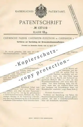 original Patent - Chemische Fabrik Griesheim Elektron / Frankfurt / Main , 1902 | Darst. von Brenzcatechinmonoulfosäure