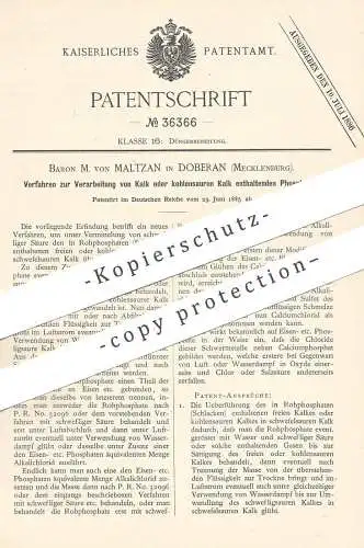 original Patent - Baron M. von Maltzan , Doberan / Mecklenburg , 1885 , Kalk | Dünger , Phosphat | Landwirtschaft !!!