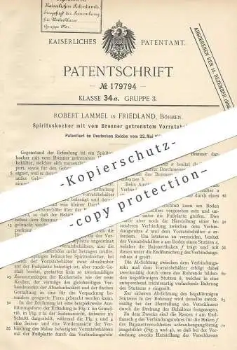 original Patent - Robert Lammel , Friedland / Böhmen , 1906 , Spirituskocher | Spiritus - Kocher | Brenner , Herd !!